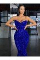 Best Mermaid Spaghetti Straps Sleeveless Long Sweep Train Velvet Sequin Prom Dress UK