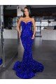 Best Mermaid Spaghetti Straps Sleeveless Long Sweep Train Velvet Sequin Prom Dress UK