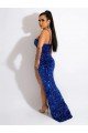 Best Long Sweep Train Spaghetti Straps Sleeveless Velvet Sequin Prom Dress with Slit UK