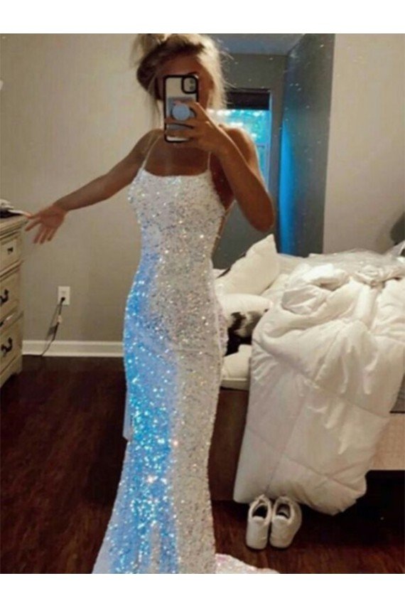Best Long Spaghetti Straps Sleeveless Sweep Train Velvet Sequin Prom Dress UK