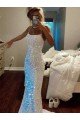 Best Long Spaghetti Straps Sleeveless Sweep Train Velvet Sequin Prom Dress UK