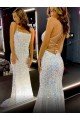 Best Long Spaghetti Straps Sleeveless Sweep Train Velvet Sequin Prom Dress UK