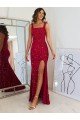 Best Square Neck Sleeveless Long Velvet Sequin Prom Dress with Slit UK