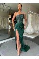 Best Strapless Sleeveless Long Sweep Train Velvet Sequin Prom Dress with High Side Slit UK