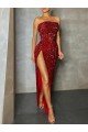 Best Strapless Sleeveless Long Floor Length Velvet Sequin Prom Dress High Side Slit UK