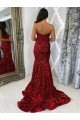 Best Sweetheart Sleeveless Long Court Train Velvet Sequin Prom Dress UK