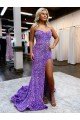 Best A-Line Sweetheart Sleeveless Long Velvet Sequin Prom Dress with Slit UK