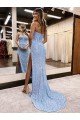 Best Sweetheart Sleeveless Long Full Length Velvet Sequin Prom Dress with High Side Slit UK