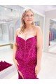 Best Long Sweetheart Sleeveless Sweep Train Velvet Sequin Prom Dress with Slit UK