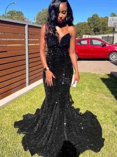 Best Mermaid Sweetheart Sleeveless Long Floor Length Velvet Sequin Prom Dress UK