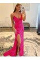 Best Velvet Sequin Long V-Neck Sleeveless Sweep Train Prom Dress with Slit UK