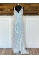 Best V-Neck Sleeveless Long Sweep Train Velvet Sequin Prom Dress UK