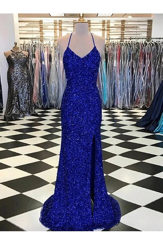 Best V-Neck Sleeveless Long Velvet Sequin Prom Dress UK