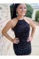 Best Halter Sleeveless Short Velvet Sequin Prom Dress UK