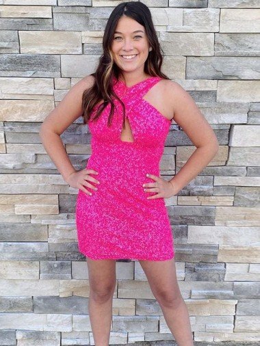 Best Halter Sleeveless Short Velvet Sequin Cocktail Prom Dress UK