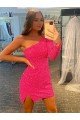 Best Short Velvet Sequin One Shoulder Long Sleeves Prom Dress UK