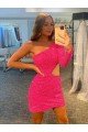 Best One Shoulder Long Sleeves Short Velvet Sequin Prom Dress UK