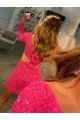 Best One Shoulder Long Sleeves Short Velvet Sequin Prom Dress UK