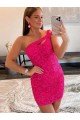 Best Velvet Sequin One Shoulder Sleeveless Short Prom Dress UK