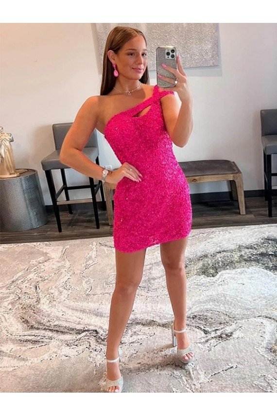 Best Velvet Sequin One Shoulder Sleeveless Short Prom Dress UK