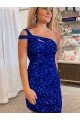 Best Velvet Sequin One Shoulder Sleeveless Short Prom Dress UK