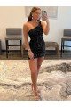 Best One Shoulder Sleeveless Short Velvet Sequin Prom Dress UK