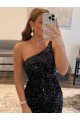 Best One Shoulder Sleeveless Short Velvet Sequin Prom Dress UK