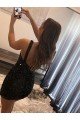 Best One Shoulder Sleeveless Short Velvet Sequin Prom Dress UK