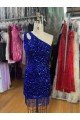 Best One Shoulder Keyhole Sleeveless Short Velvet Sequin Prom Dress UK