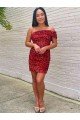 Best Short One Shoulder Sleeveless Velvet Sequin Cocktail Prom Dress UK