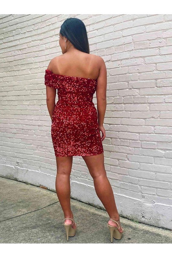 Best Short One Shoulder Sleeveless Velvet Sequin Cocktail Prom Dress UK