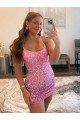 Best Spaghetti Straps Sleeveless Short Velvet Sequin Prom Dress UK