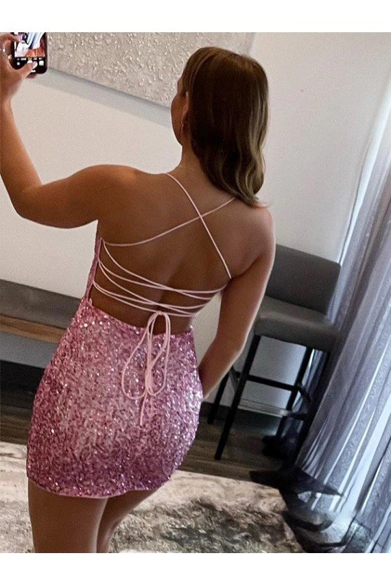 Best Spaghetti Straps Sleeveless Short Velvet Sequin Prom Dress UK