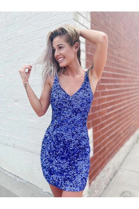 Best Short Velvet Sequin V-Neck Sleeveless Prom Dress UK