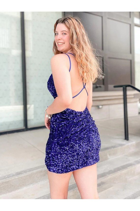 Best Sleeveless Short Velvet Sequin V-Neck Prom Dress UK