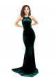 Best High Neck Stretch Velvet Prom Dress with Black Lace Embroidery UK