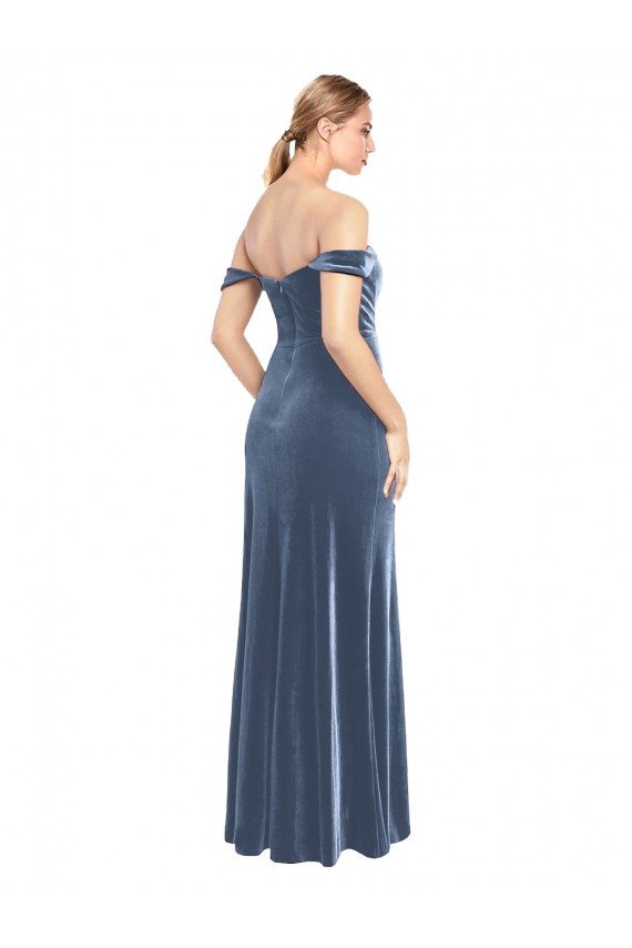 Best Draped Sleeves Wide Scoop Neck Off the Shoulder Velvet Prom Dress UK