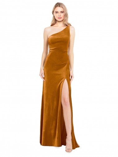 Best Sleek One Shoulder Long Velvet Prom Dress UK