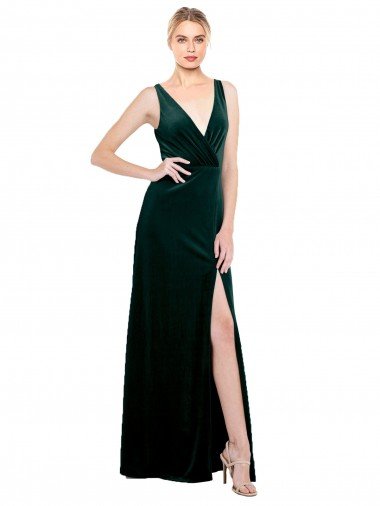 Best Sleek V-Neck Long Velvet Prom Dress with Side Slit UK