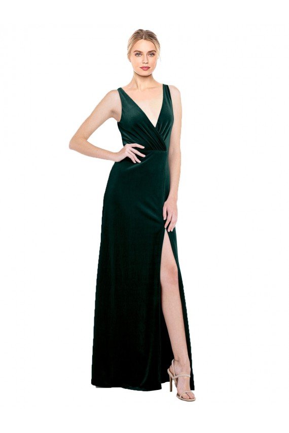 Best Sleek V-Neck Long Velvet Prom Dress with Side Slit UK