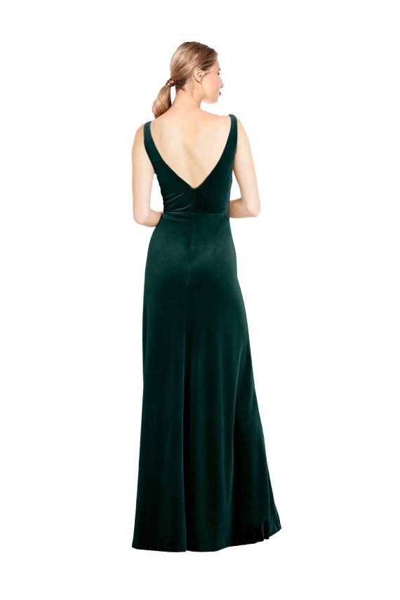 Best Sleek V-Neck Long Velvet Prom Dress with Side Slit UK