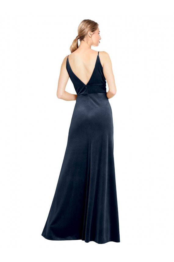 Best V-Back Long Velvet Prom Dress with Notched V-Neck and Spaghetti Straps UK