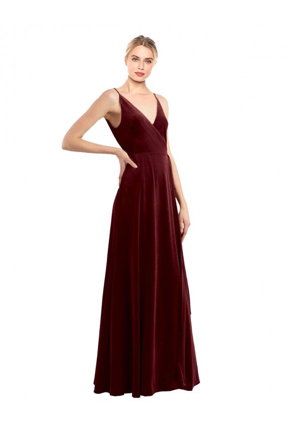 Best Faux Wrap V-Neck Sleek Long Velvet Prom Dress UK