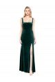 Best Square Neck Full Length Velvet Prom Dress with Side Slit UK