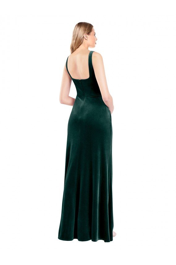 Best Square Neck Full Length Velvet Prom Dress with Side Slit UK