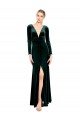 Best Plunging V-Neckline Long Sleeves Open Back Velvet Prom Dress UK