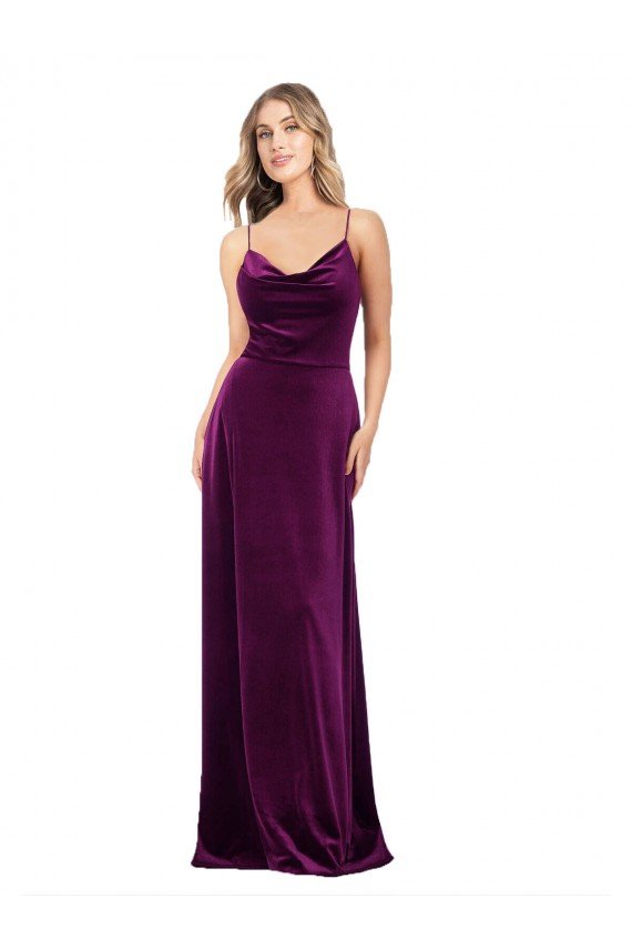 Best Draped Neckline Spaghetti Straps Velvet Prom Dress UK