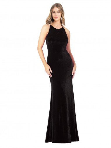 Best Vintage Velvet High Neck Prom Dress with Strappy Back UK