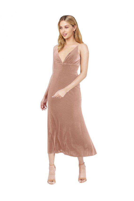 Best Midi Length Short V-Neck Velvet Cocktail Prom Dress / Homecoming Dress with Notched Neckline UK
