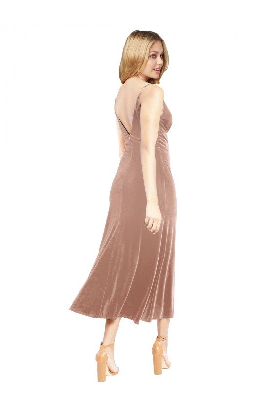 Best Midi Length Short V-Neck Velvet Cocktail Prom Dress / Homecoming Dress with Notched Neckline UK